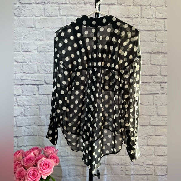 Free People Black Polka Dot Adjustable Sleeves Blouse - See Measurements!! - Picture 4 of 14